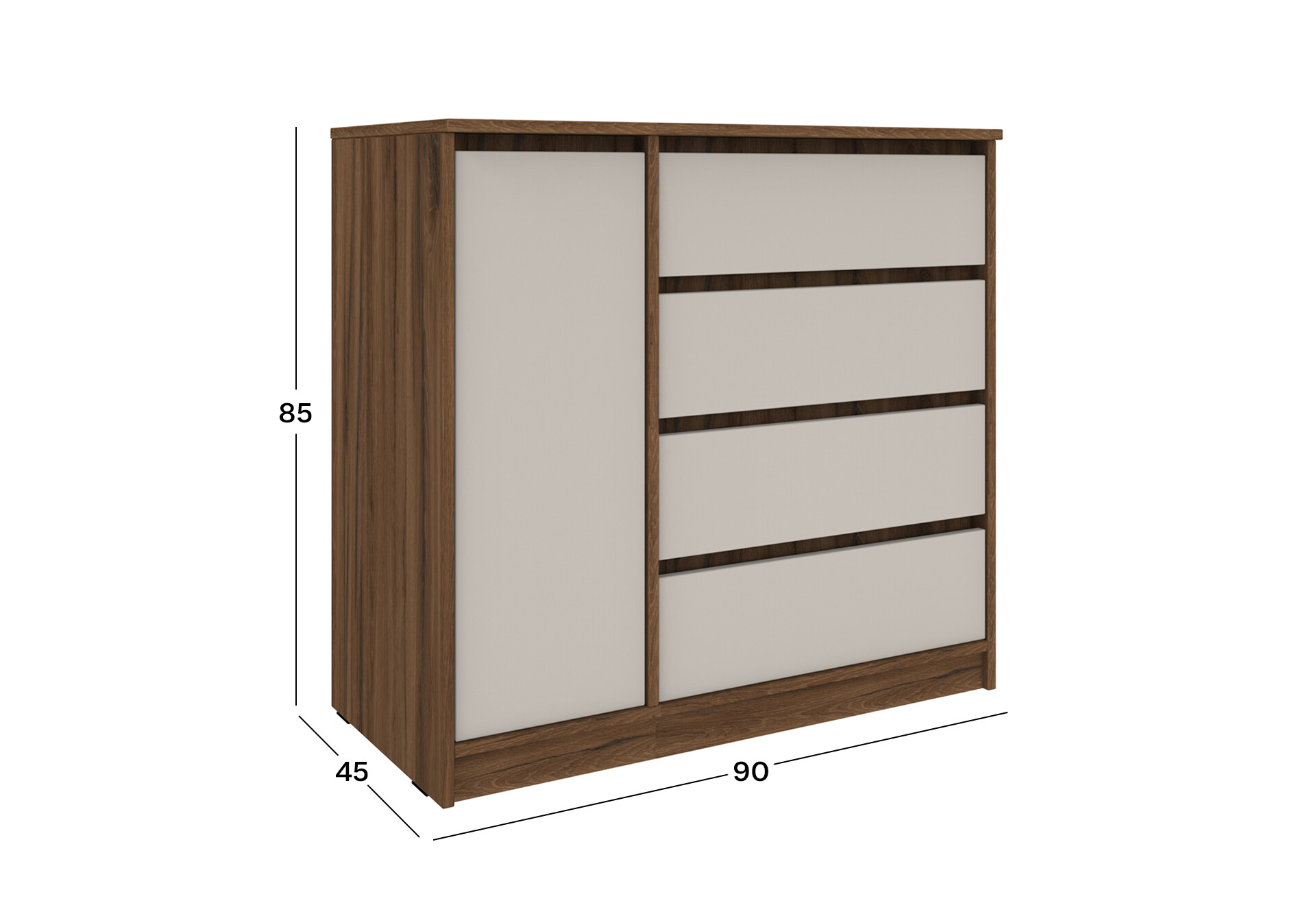 Фото 4 - Комод Київський стандарт №11 лівий з дверцею та 4 шухлядами 90 см дуб ліворно / кашемір
