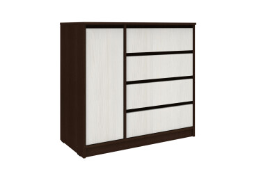 Фото Комод Киевский стандарт №11 левый с дверкой и 4 ящиками 90 см венге / белый структурный new