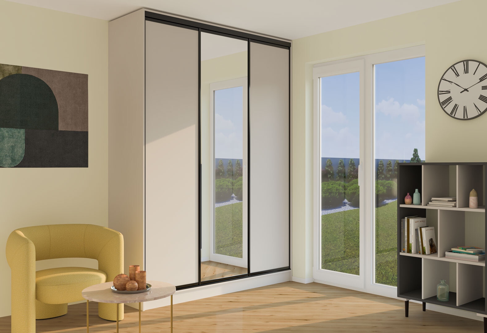 Фото 2 - Шафа-купе Мебель Стар 3-дверный 1800х2500х600 с зеркалом, Кашемир, профиль BG (черный глянец)