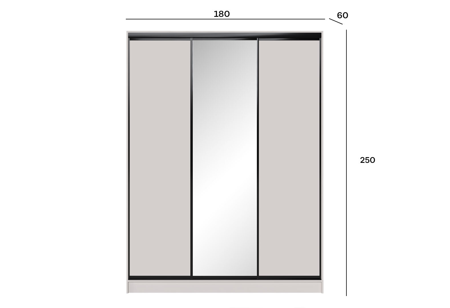 Фото 5 - Шафа-купе Мебель Стар 3-дверный 1800х2500х600 с зеркалом, Кашемир, профиль BG (черный глянец)