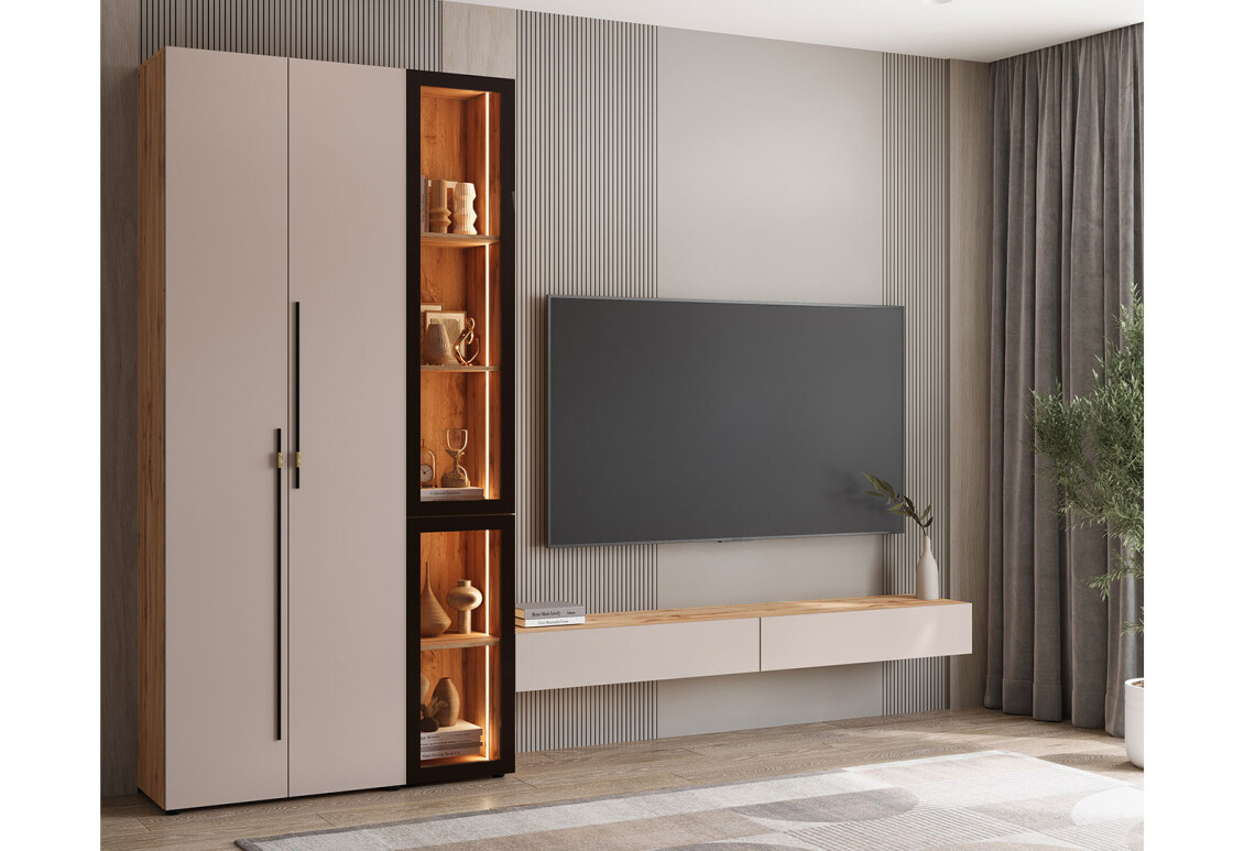 Фото Стенка в гостиную Svit Mebliv Спейс с витриной 280 см, дуб аппалачи / кашемир