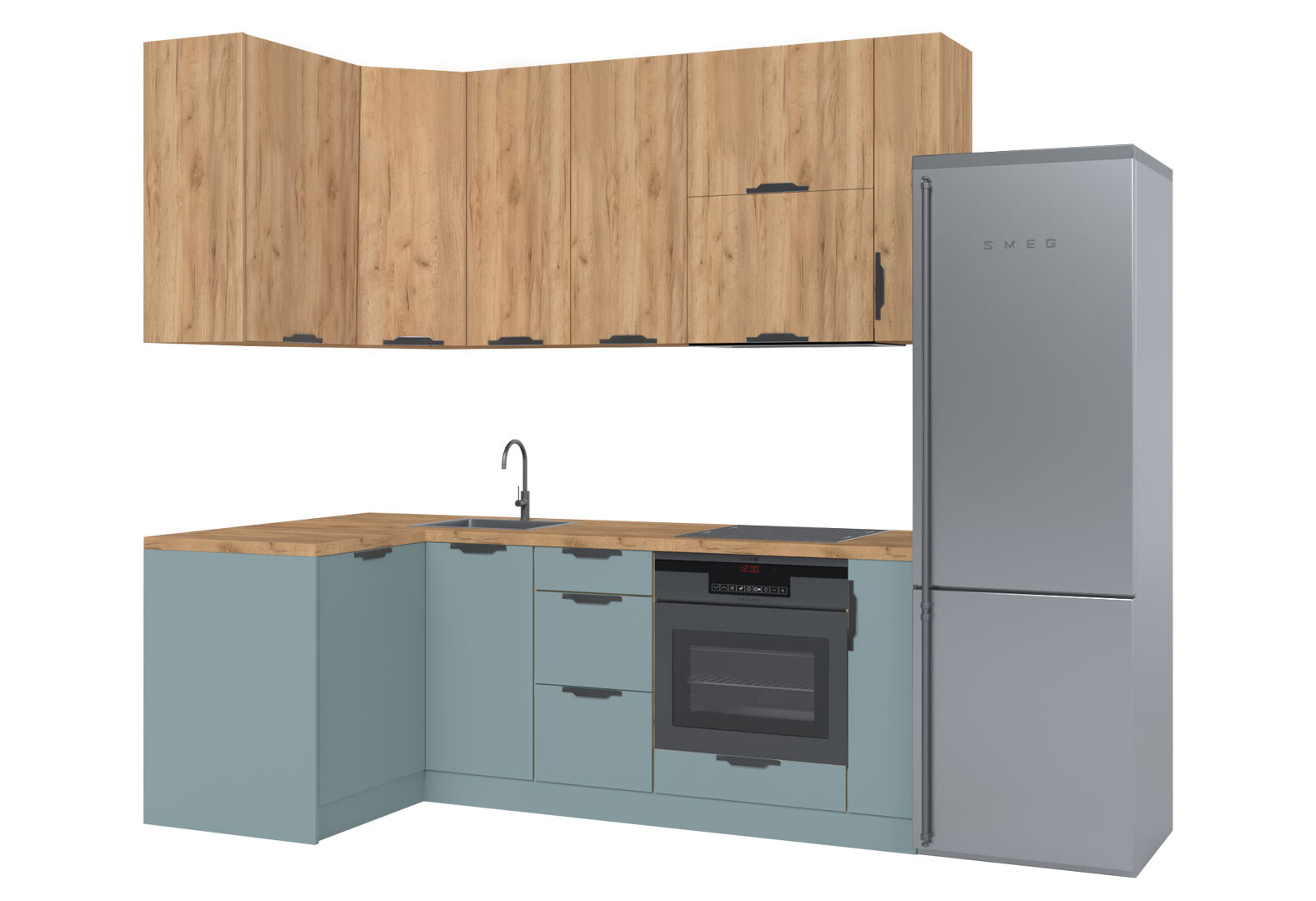 Фото 4 - Кухня угловая MiroMark Лео / Leo 1.22х2.2 м, дуб крафт золотой / сумеречный голубой