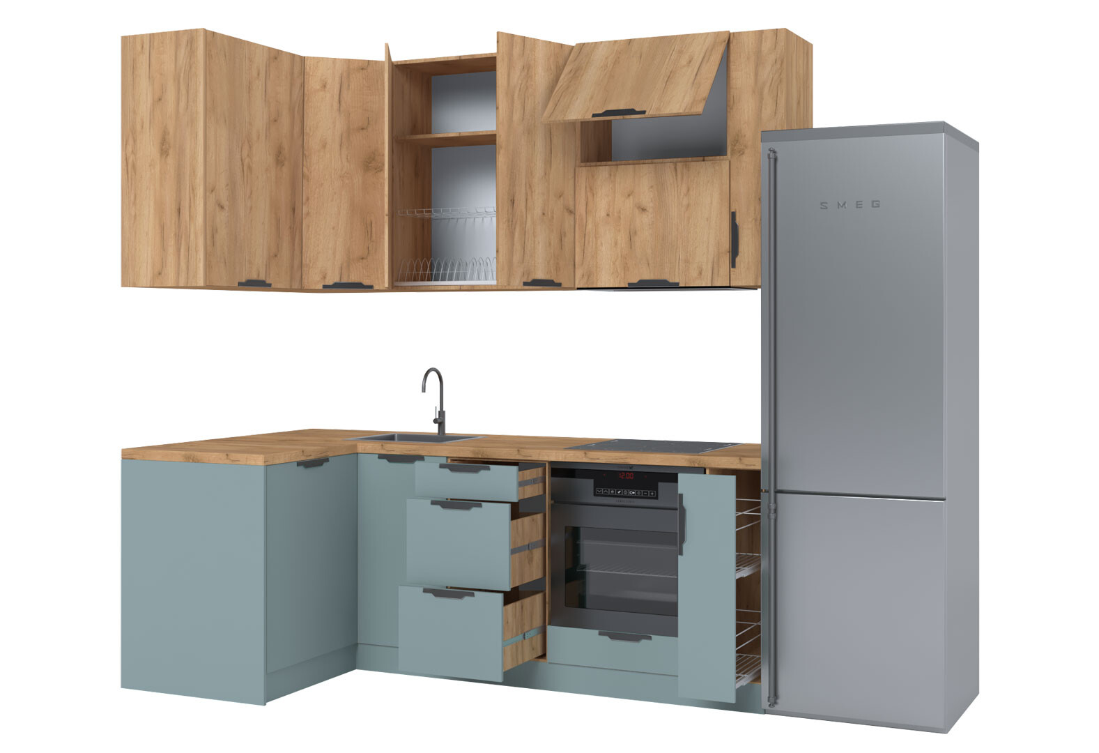 Фото 6 - Кухня угловая MiroMark Лео / Leo 1.22х2.2 м, дуб крафт золотой / сумеречный голубой