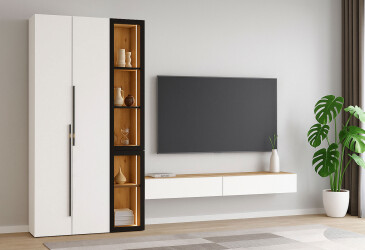 Фото Стенка в гостиную Svit Mebliv Спейс с витриной 280 см, дуб аппалачи / нимфея альба