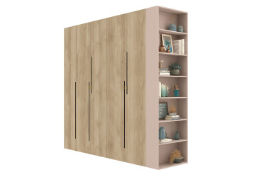 Фото Шкаф Svit Mebliv Спейс пятидверная с боковыми полками 220х220х57 см, кашемир / дуб белый