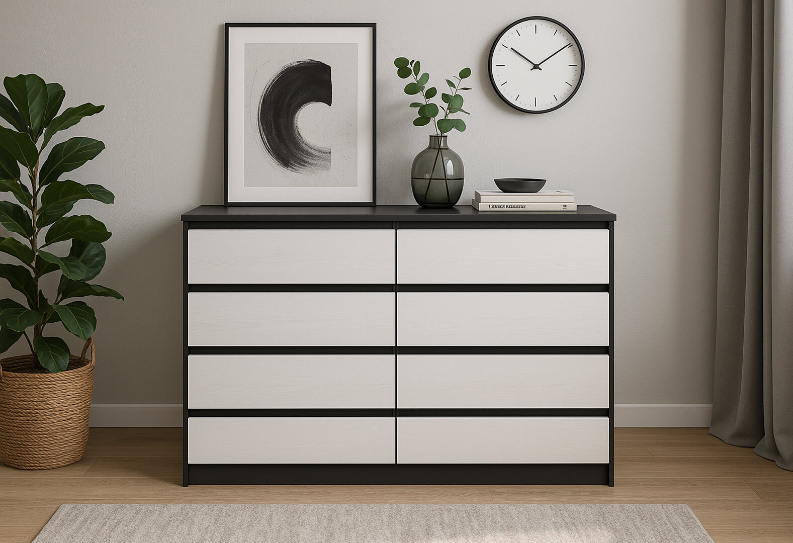 Фото 2 - Комод Київський стандарт №16 з 8 шухлядами 141 см антрацит / німфея альба