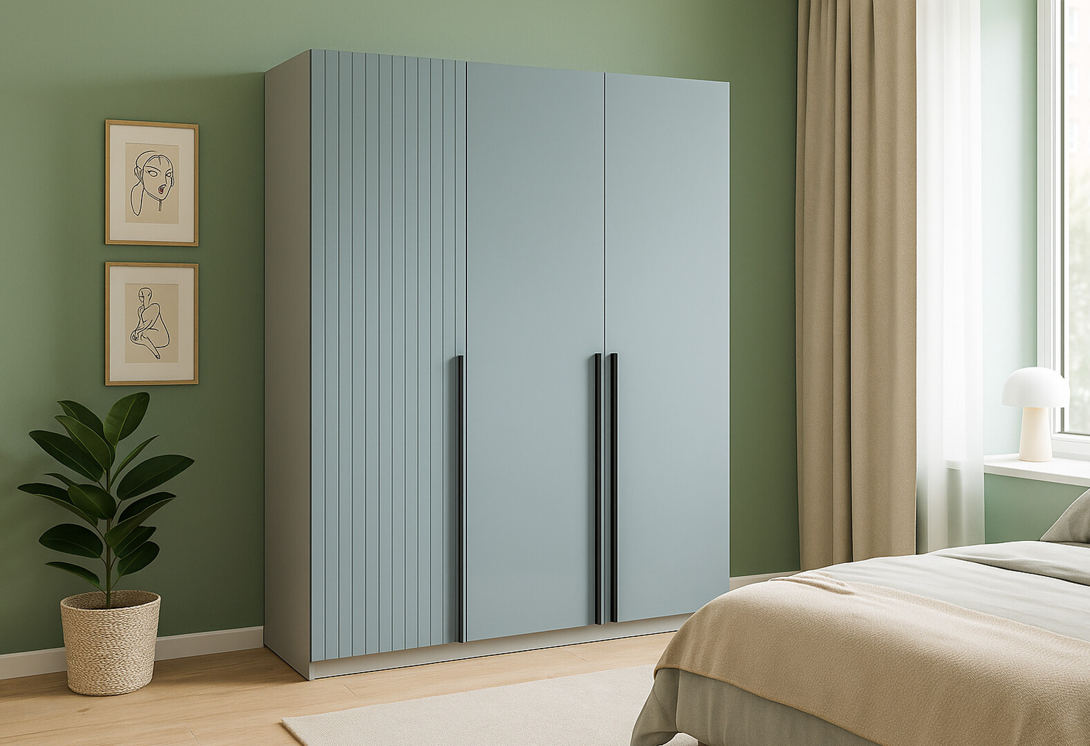 Фото 2 - Шафа Київський стандарт Лайн Елегант 3-дверна 150 см сіра лава / ніагара мат