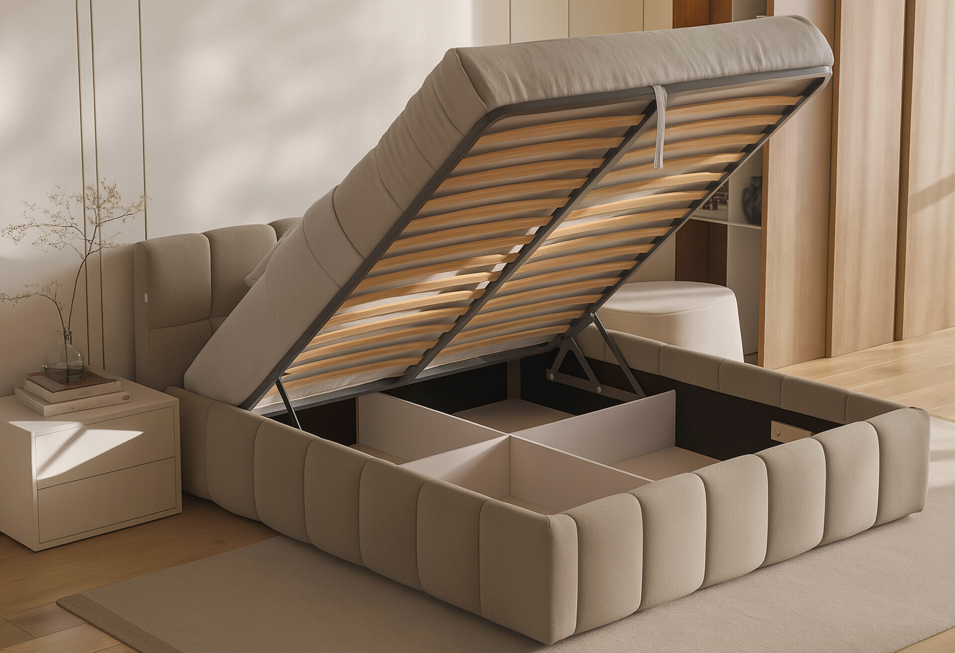 Фото 3 - Кровать-подиум МироМарк Тони 180x200 подъёмная с каркасом, беж