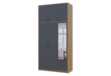 Фото Шафа Doros Ронді 3-дверна з дзеркалом, високою антресоллю і 2 шухлядами 121 см Дуб Артізан / Графіт