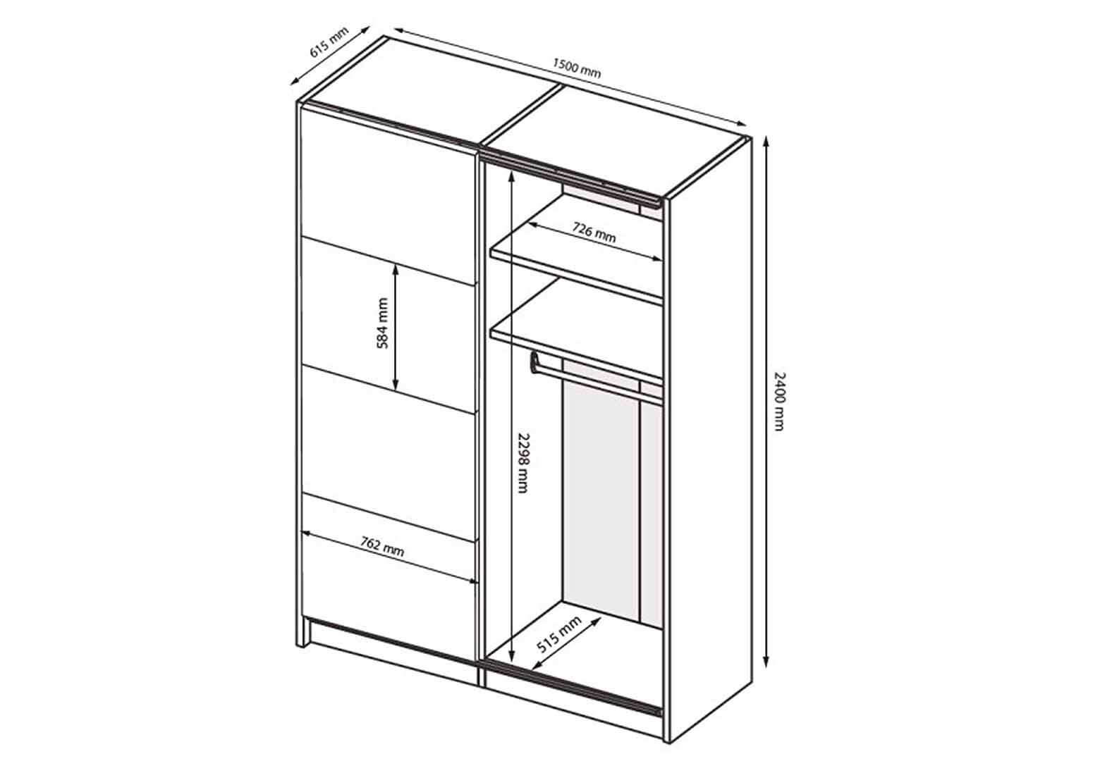 Фото 6 - Шафа-купе MiroMark Бартон 1.5х2.4м з дзеркалом, супер мат білий 
