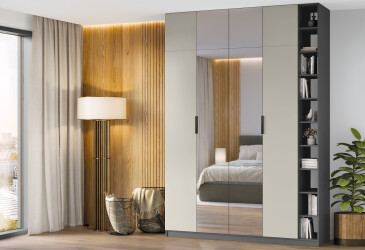 Фото Шафа Київський стандарт Сем 4-дверна з етажеркою та дзеркалом 180 см