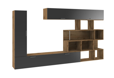 Фото Стенка Киевский стандарт Галатея М 305 см дуб аппалачи / черный глянец