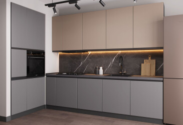 Фото Кухня Вип-мастер Прайм Люкс / Prime Luxe 270 см + 100 см пеналы, бежевый / серый