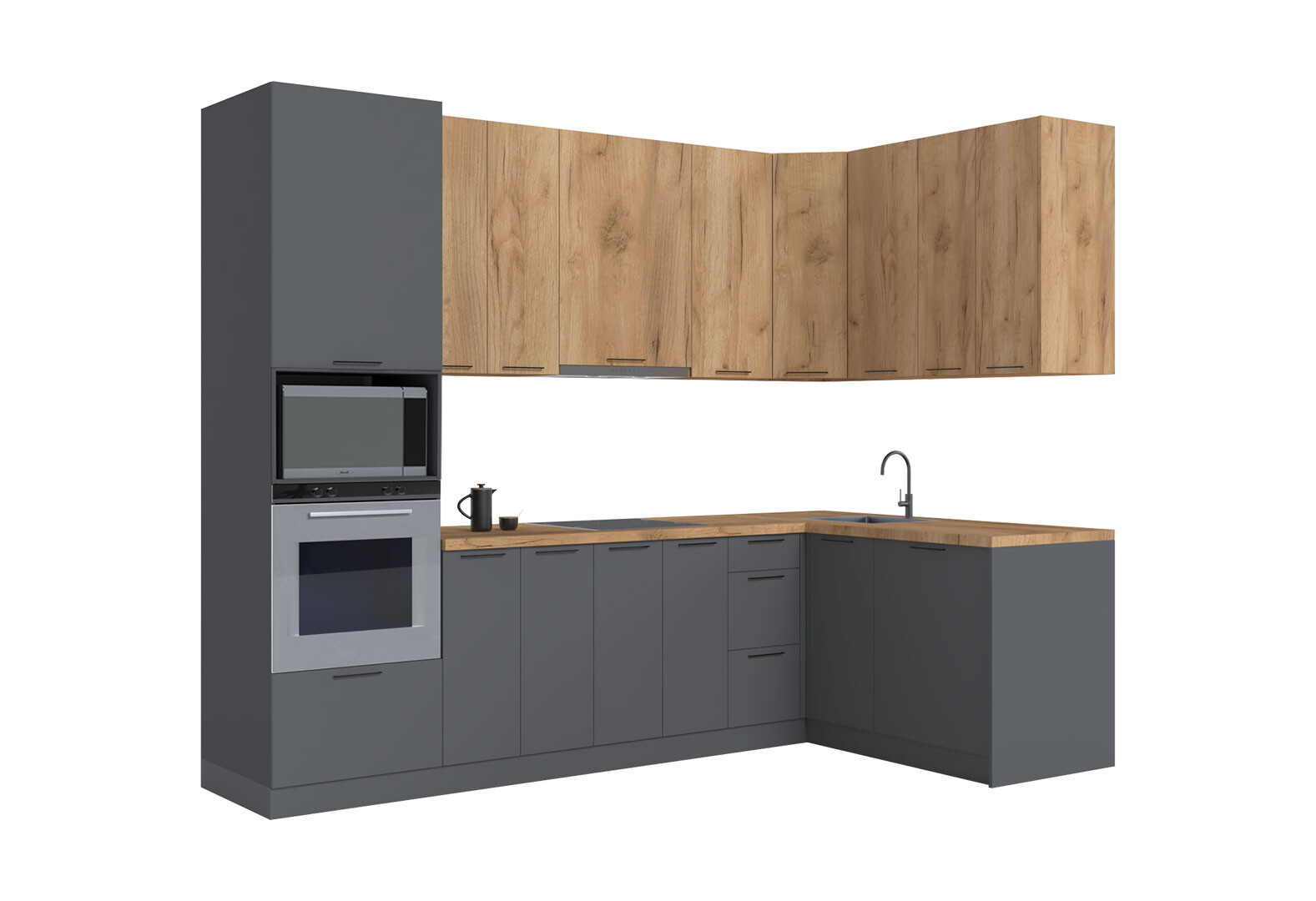 Фото 4 - Кухня угловая MiroMark Лео / Leo 2.8х1.62 м, дуб крафт золотой / графит