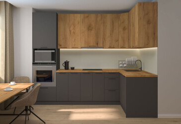 Фото Кухня угловая MiroMark Лео / Leo 2.8х1.62 м, дуб крафт золотой / графит