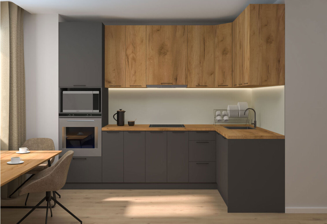 Фото Кухня угловая MiroMark Лео / Leo 2.8х1.62 м, дуб крафт золотой / графит