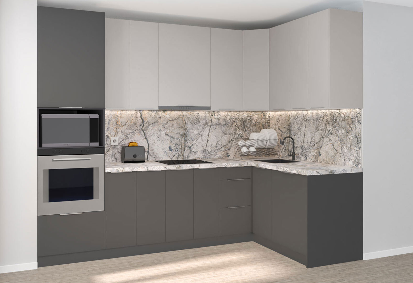 Фото 2 - Кухня угловая MiroMark Лео / Leo 2.8х1.62 м, кашемир / графит