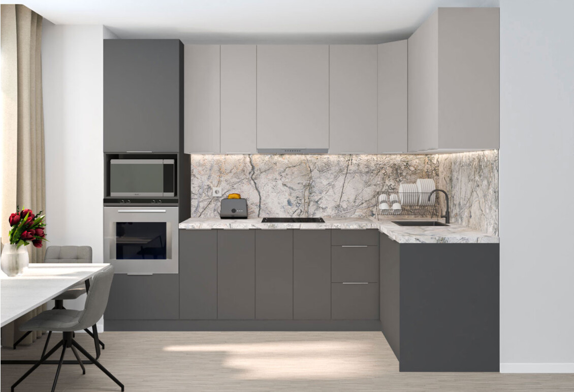 Фото Кухня угловая MiroMark Лео / Leo 2.8х1.62 м, кашемир / графит