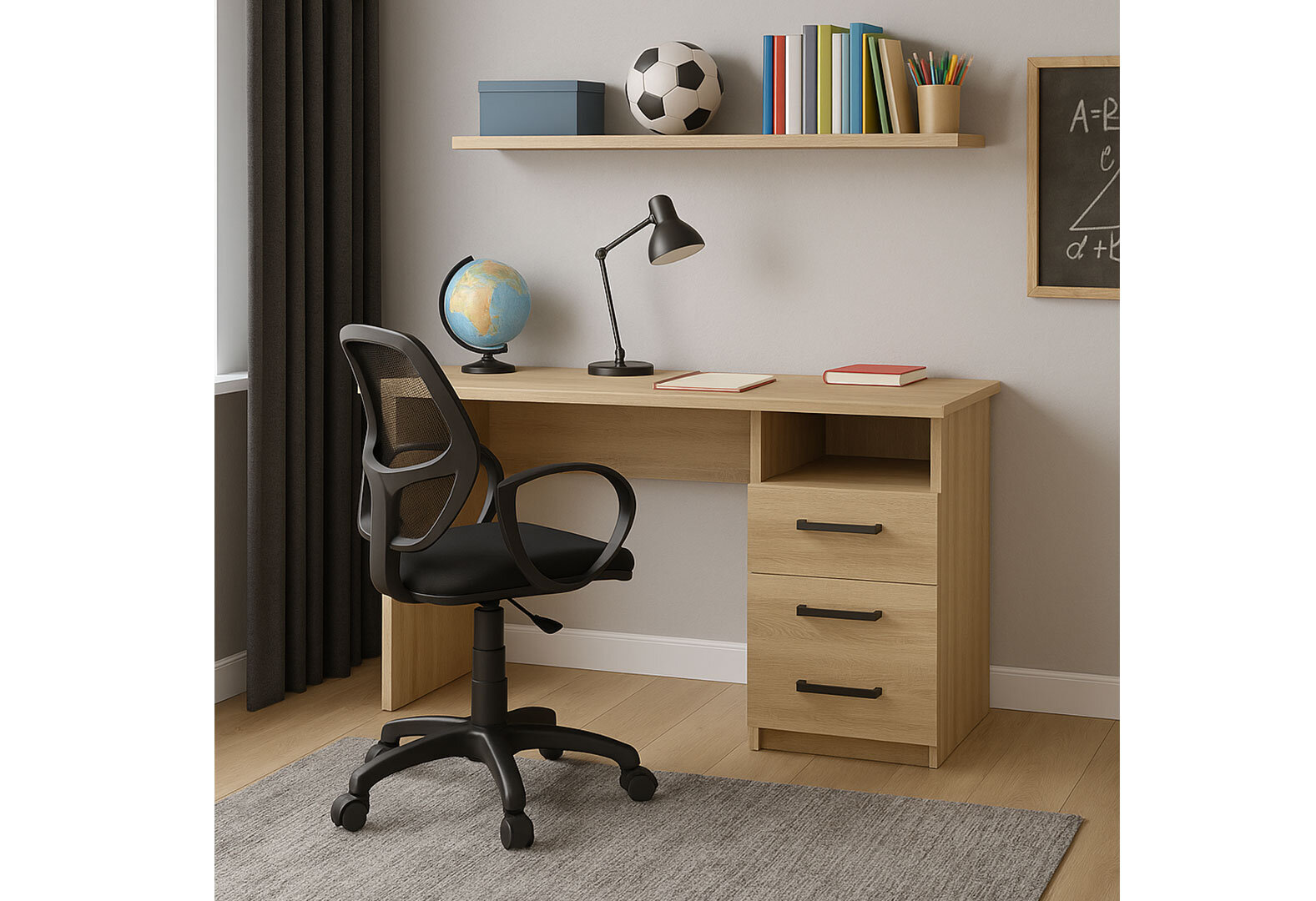 Фото 2 - Стіл письмовий Kredens furniture СК-3 115x55 см з шухлядами дуб сонома, з кріслом Біт чорний