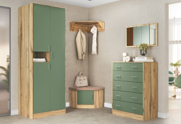 Фото Комплект в прихожую ІІ Киевский стандарт МВ дуб аппалачи / зеленый дымчатый