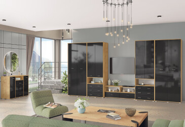 Фото Комплект в гостиную Киевский стандарт Лира дуб аппалачи / черный глянец