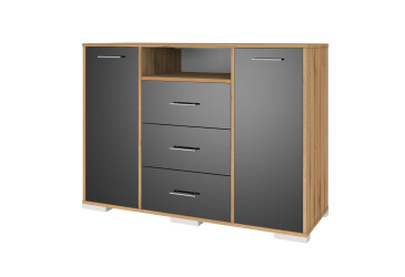 Фото Комод Киевский стандарт Лира 2-дверный с 3 ящиками 120 см дуб аппалачи / черный глянец