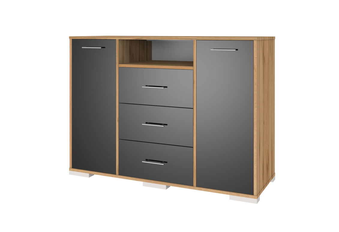 Фото Комод Київський стандарт Ліра 2-дверний з 3 шухлядами 120 см дуб аппалачі / чорний глянець