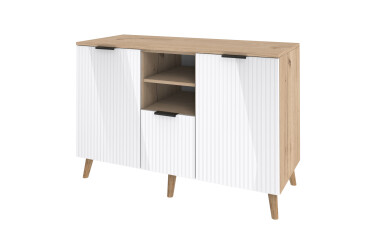 Фото Комод Київський стандарт Лайн 3-дверний з нішею 110 см дуб рая / білий глянець