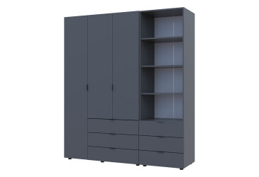 Фото Шкаф Doros Гелар 3 ДСП 3-дверная с ящиками и пеналом с открытыми полками 176.2 см Графит
