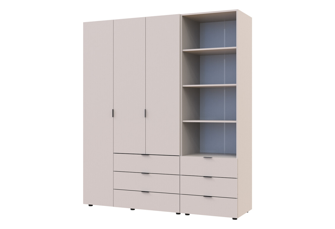 Фото Шкаф Doros Гелар 3 ДСП 3-дверная с ящиками и пеналом с открытыми полками 176.2 см Кашемир
