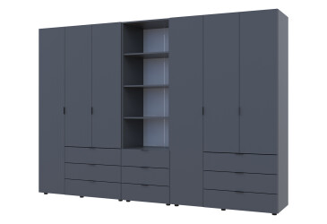 Фото Шафа Doros Гелар 3+3 ДСП 6-дверна з шухлядами та пеналом з відкритими полицями 292.4 см Графіт