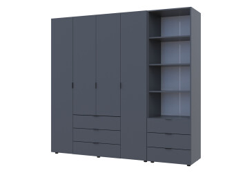 Фото Шкаф Doros Гелар 4 ДСП 4-дверная с ящиками и пеналом с открытыми полками 215 см Графит
