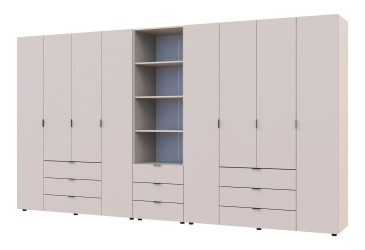 Фото Шафа Doros Гелар 4+4 ДСП 8-дверна з шухлядами та пеналом з відкритими полицями 370 см Кашемір