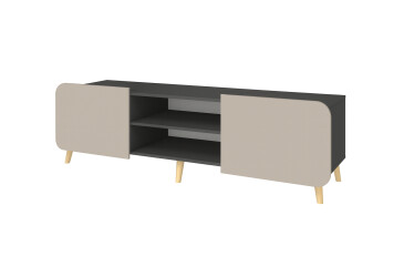 Фото Тумба під ТВ Київський стандарт Руна 2-дверна з полицями 166 см антрацит / світлий какао софт