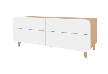 Фото Тумба під ТВ Київський стандарт Руна з 4 шухлядами 126 см дуб рая / білий софт