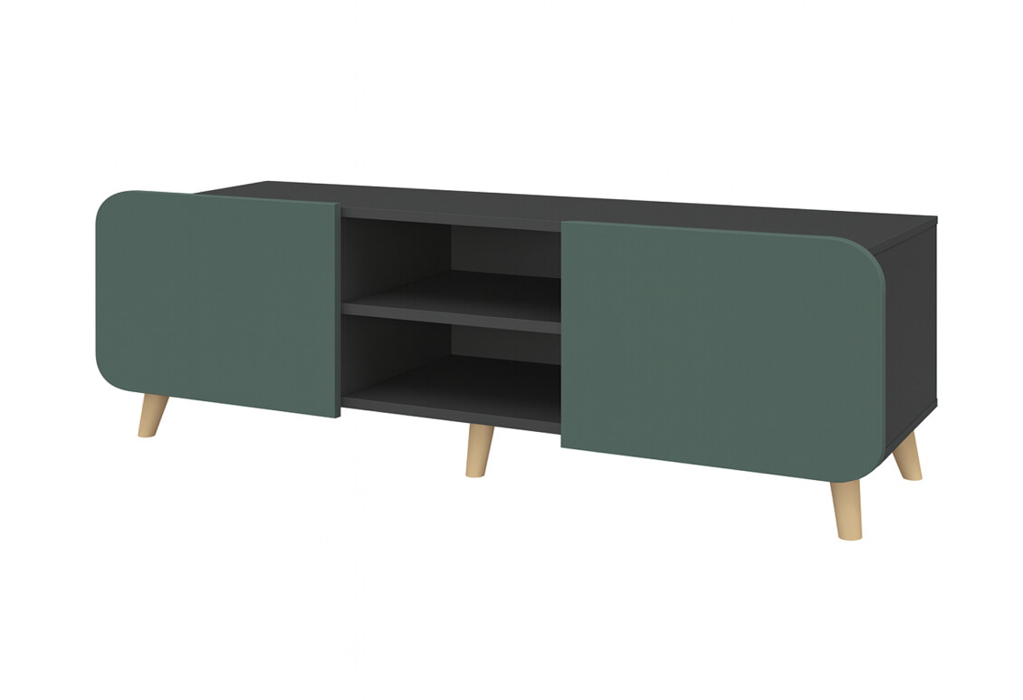 Фото Тумба під ТВ Київський стандарт Руна 2-дверна з полицями 166 см антрацит / лагуна софт