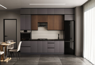 Фото Кухня VIP-master Прайм Люкс / Лори Люкс 320 см, платиновый матовый / орех браун V