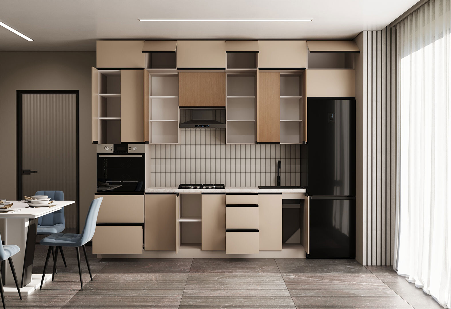 Фото 2 - Кухня VIP-master Прайм Люкс / Лори Люкс 320 см, бежевый матовый / дуб элегант V