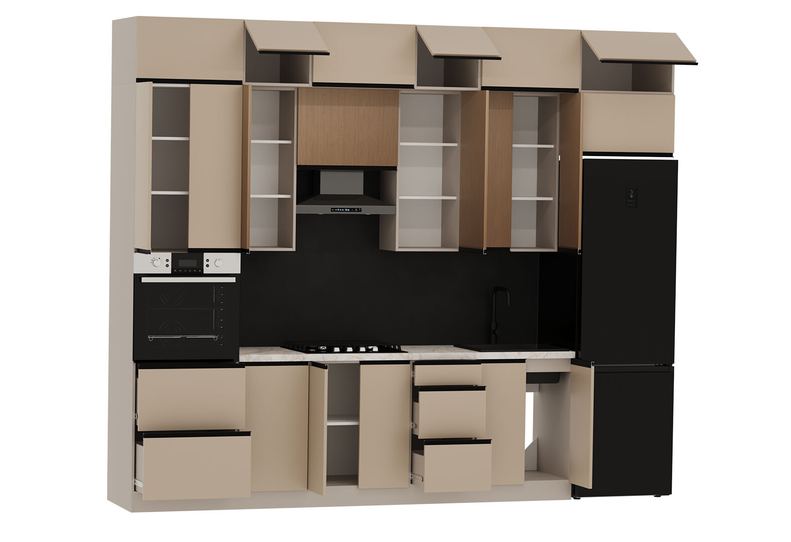 Фото 5 - Кухня VIP-master Прайм Люкс / Лори Люкс 320 см, бежевый матовый / дуб элегант V