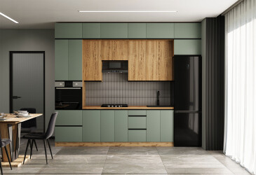 Фото Кухня VIP-master Прайм Люкс / Лори Люкс 320 см, зеленый матовый / дуб старый V