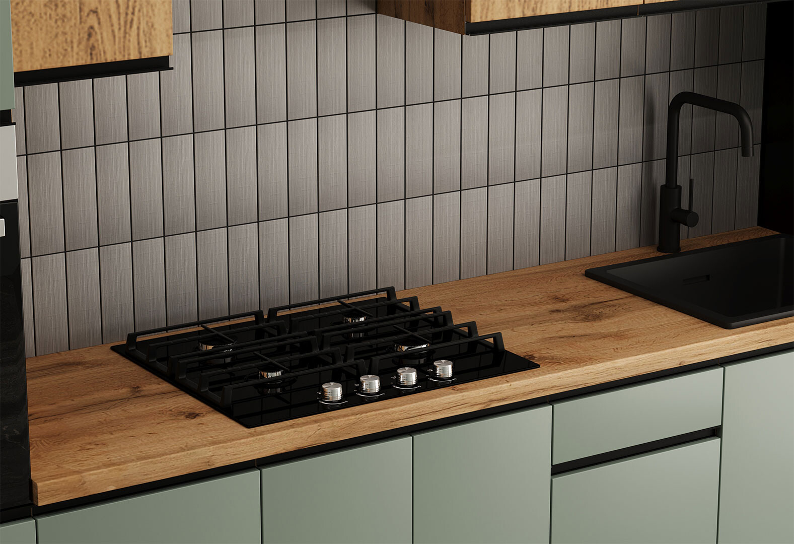 Фото 3 - Кухня VIP-master Прайм Люкс / Лори Люкс 320 см, зеленый матовый / дуб старый V