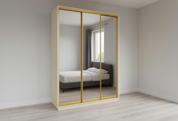 Фото Шкаф-купе Garant Практик 123 3-дверный 250 см с зеркалом, сатин, профіль золото