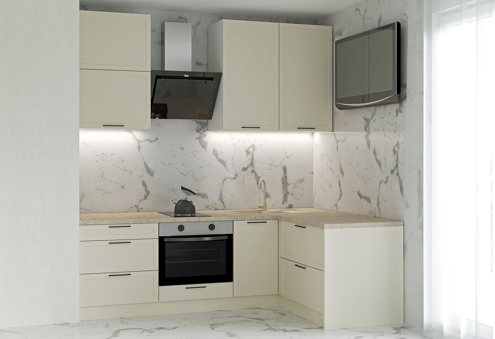 Фото 1 - Кухня МироМарк Винтаж / Vintage 220х140 см полумат слоновая кость RAL 1013