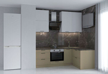 Фото Кухня МироМарк Винтаж / Vintage 220х140 см полумат капучино RAL 1019 / полумат белый RAL 9003