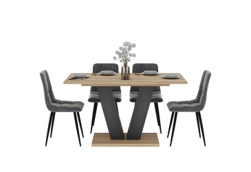 Фото Комплект стол Торино раскладной 180х80 см ячменный блеквуд / графит + 4 стулья Кара