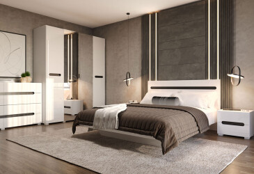 Фото Спальня Svit Mebliv Бянко с шкафом 4-дверным и кроватью 160х200 см, Белая с черной вставкой