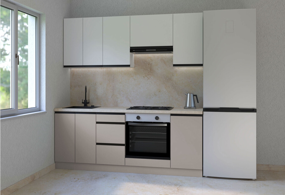 Фото Кухня Вип-мастер ГаМа / GaMa Люкс 200 см, нимфея альба / кашемир