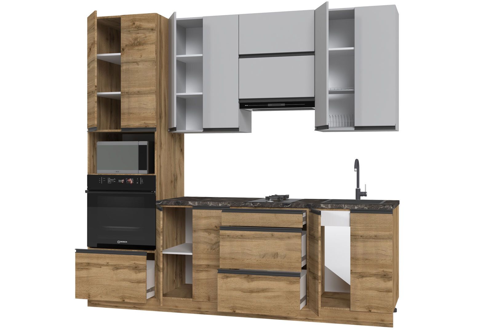 Фото 5 - Кухня Вип-мастер ГаМа / GaMa Люкс 240 см, серый / дуб аппалачи