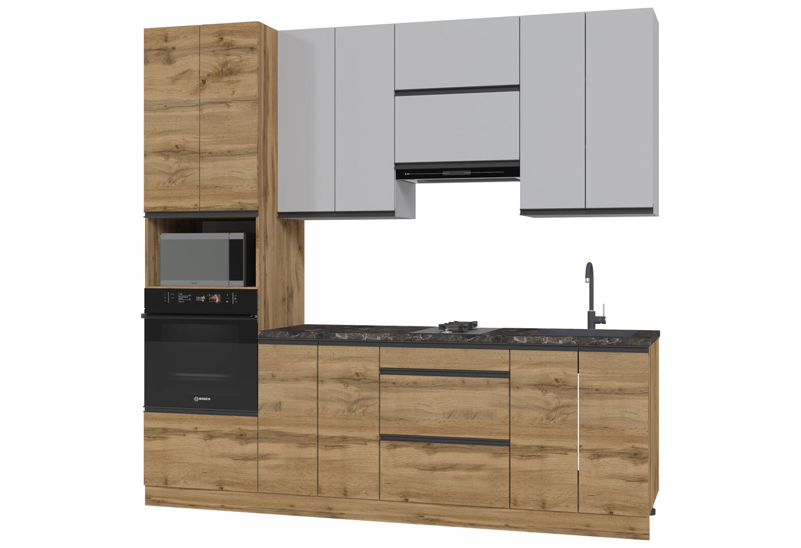 Фото 4 - Кухня Вип-мастер ГаМа / GaMa Люкс 240 см, серый / дуб аппалачи