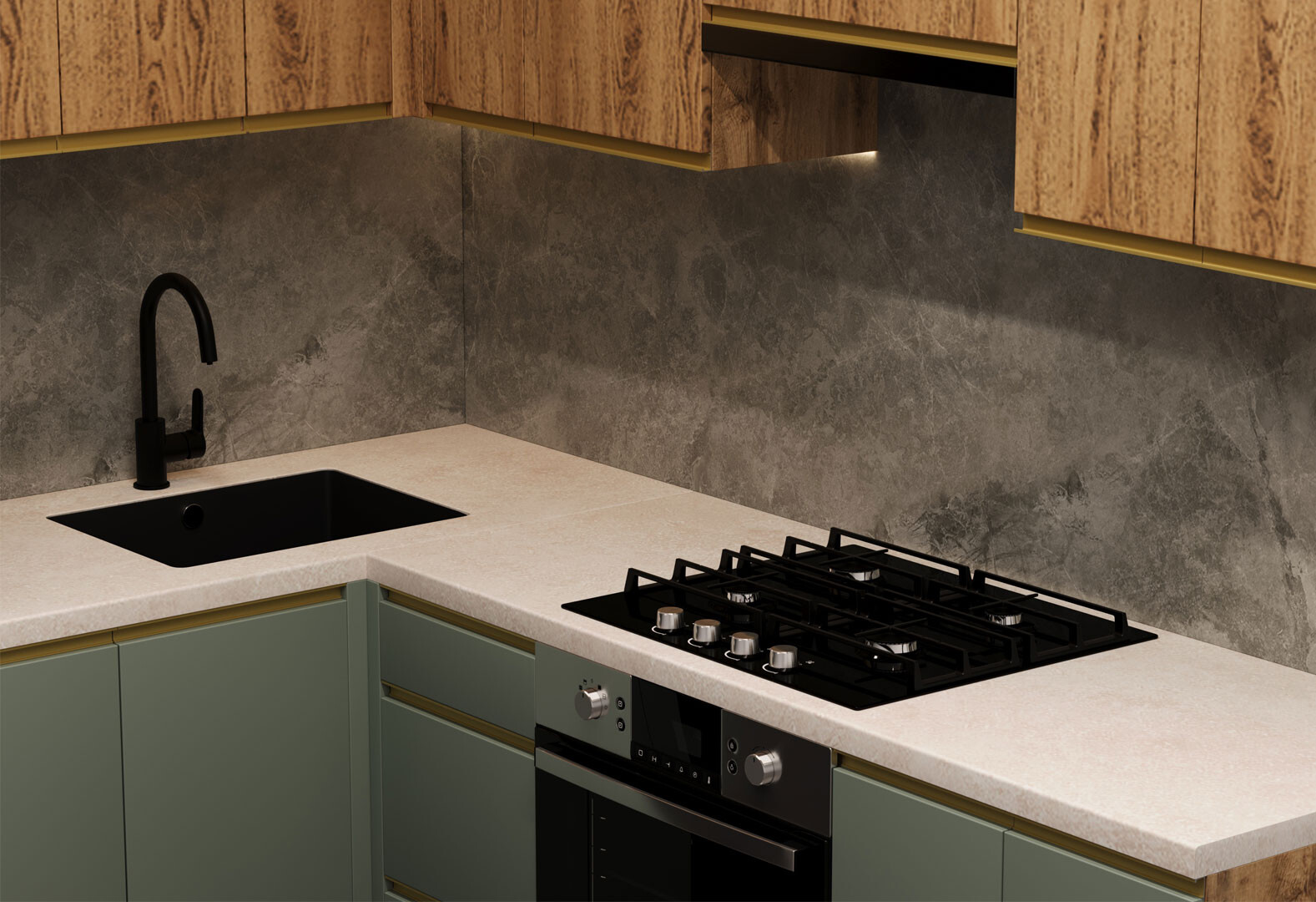 Фото 3 - Кухня VIP-master Лори Люкс верх + Прайм Люкс низ 2.2х1.2 м, дуб старый V / зеленый матовый